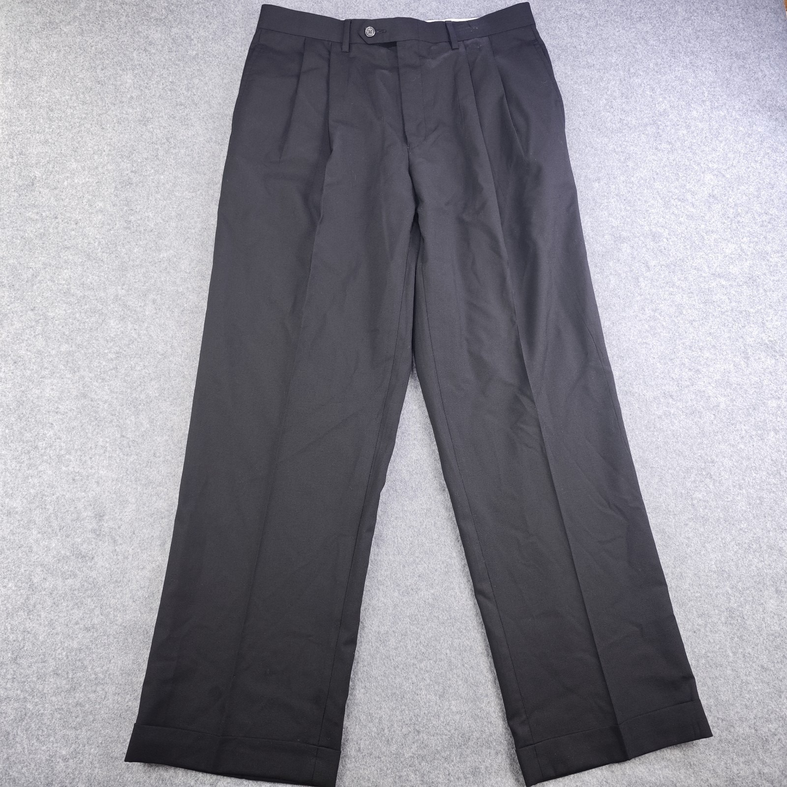 Lauren Ralph Lauren Total Comfort Wool Pants Mens 33x30 Black Pleated Cuffed